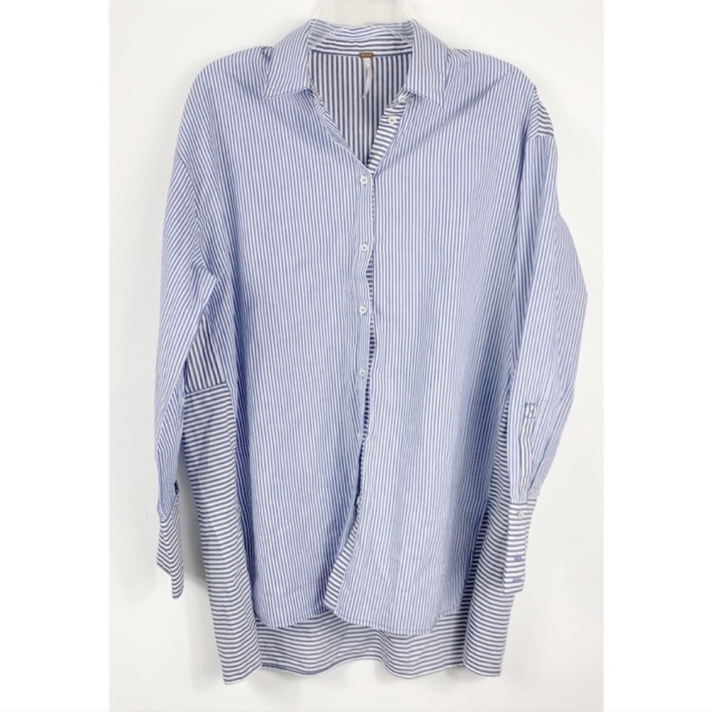 Free People white striped oversized button front